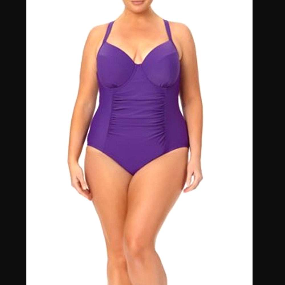 Solid Purple Ruched one piece swimsuit 2X NWT